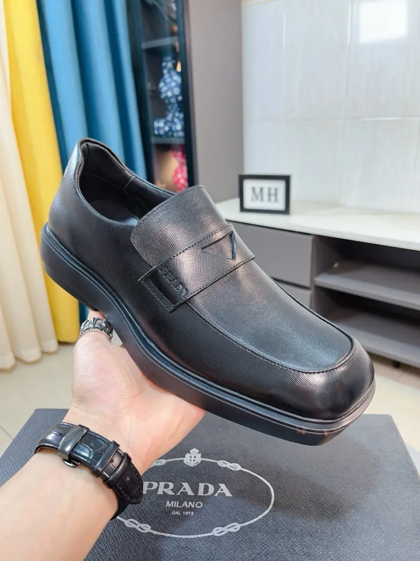 Men's shoes 💰540🌹🌹【PRADA Leather Shoes】Top purchasing agency Original imported Italian custom-made open-edge beaded cowhide leather surface, fully imported water-dyed breathable cowhide lining, original factory special molded sole super comfortable, size: 38-44